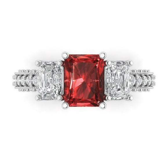Three-Stone Engagement Ring for Women - 3.61ct Natural Garnet in 14K White Gold Promise Ring