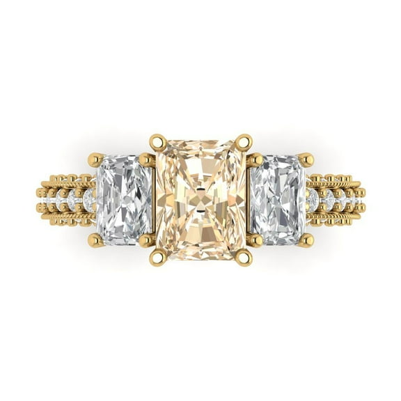 Three-Stone Engagement Ring for Women - 3.61ct Natural Morganite in 14K Yellow Gold Promise Ring