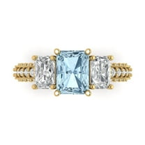 Three-Stone Engagement Ring for Women - 3.61ct Simulated Blue Diamond in 18K Yellow Gold Promise Ring