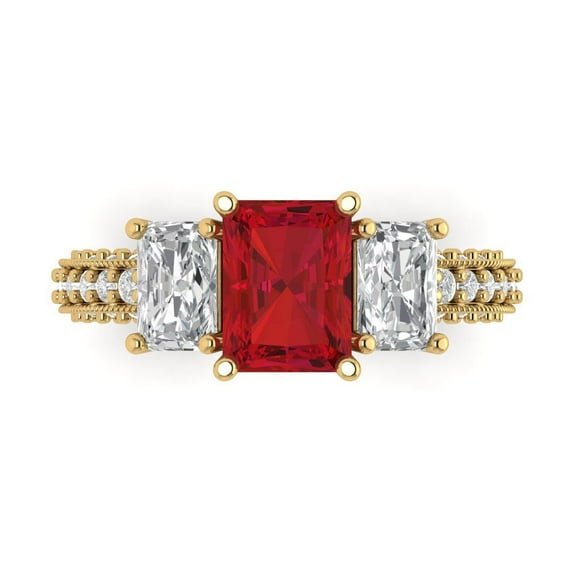 Three-Stone Engagement Ring for Women - 3.61ct Simulated Pink Tourmaline in 14K Yellow Gold Promise Ring