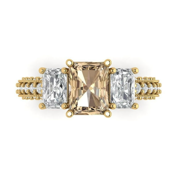 Three-Stone Engagement Ring for Women - 3.61ct Yellow Moissanite in 14K Yellow Gold Promise Ring