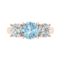 Three-Stone Engagement Ring for Women - 3ct Natural Aquamarine in 14K Rose Gold Promise Ring