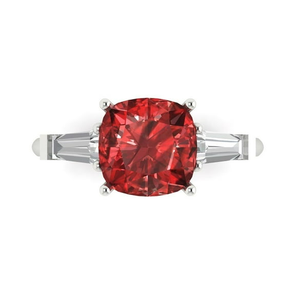 Three-Stone Engagement Ring for Women - 3ct Natural Garnet in 14K White Gold Promise Ring