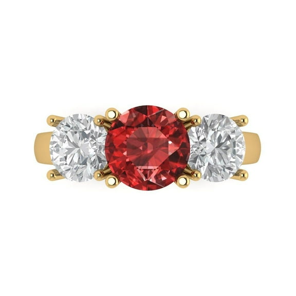 Three-Stone Engagement Ring for Women - 3ct Natural Garnet in 14K Yellow Gold Promise Ring