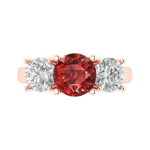 Three-Stone Engagement Ring for Women - 3ct Natural Garnet in 18K Rose Gold Promise Ring