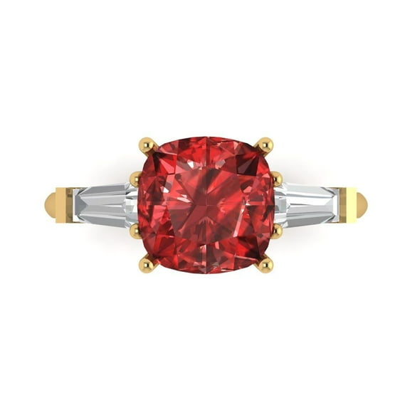 Three-Stone Engagement Ring for Women - 3ct Natural Garnet in 18K Yellow Gold Promise Ring