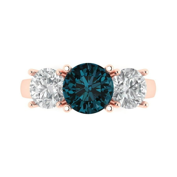 Three-Stone Engagement Ring for Women - 3ct Natural London Blue Topaz in 14K Rose Gold Promise Ring