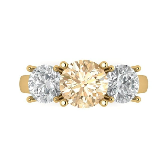 Three-Stone Engagement Ring for Women - 3ct Natural Morganite in 14K Yellow Gold Promise Ring