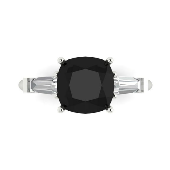 Three-Stone Engagement Ring for Women - 3ct Natural Onyx in 14K White Gold Promise Ring