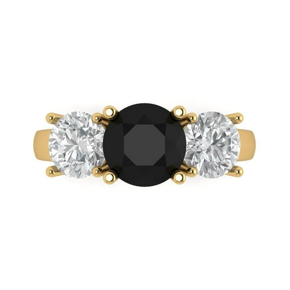 Three-Stone Engagement Ring for Women - 3ct Natural Onyx in 14K Yellow Gold Promise Ring