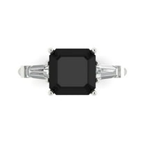 Three-Stone Engagement Ring for Women - 3ct Natural Onyx in 18K White Gold Promise Ring