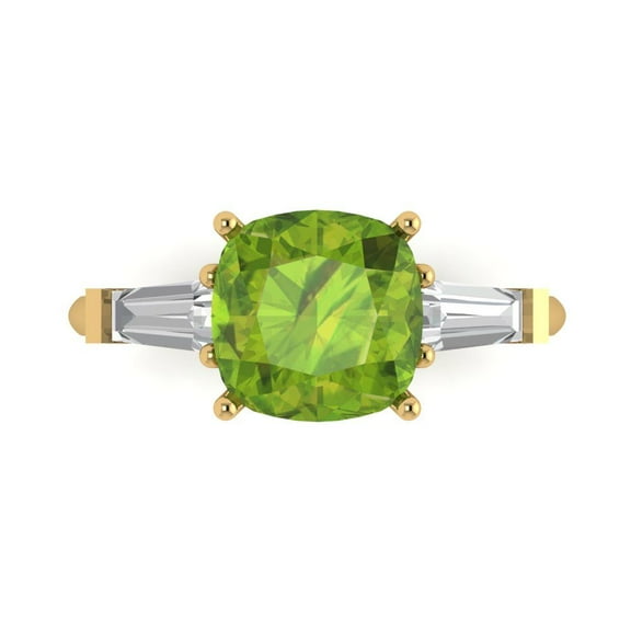 Three-Stone Engagement Ring for Women - 3ct Natural Peridot in 14K Yellow Gold Promise Ring