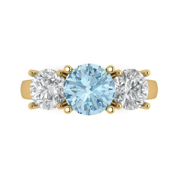 Three-Stone Engagement Ring for Women - 3ct Simulated Blue Diamond in 14K Yellow Gold Promise Ring