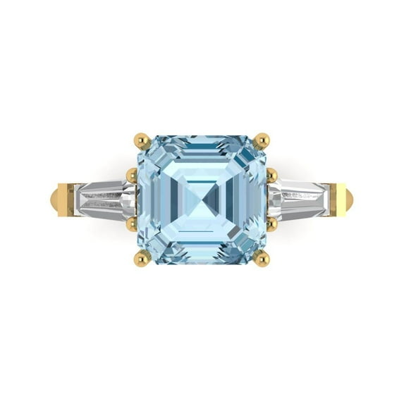 Three-Stone Engagement Ring for Women - 3ct Simulated Blue Diamond in 14K Yellow Gold Promise Ring