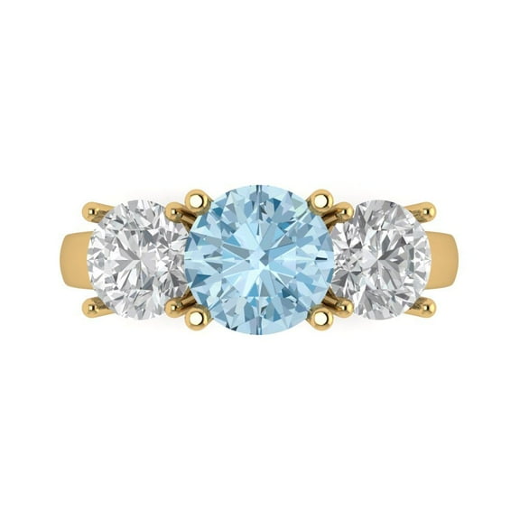 Three-Stone Engagement Ring for Women - 3ct Simulated Blue Diamond in 18K Yellow Gold Promise Ring