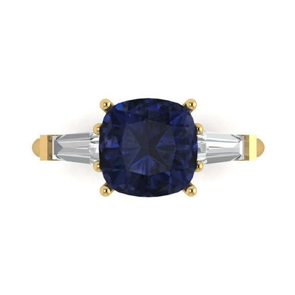 Three-Stone Engagement Ring for Women - 3ct Simulated Blue Sapphire in 14K Yellow Gold Promise Ring