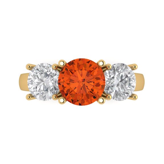 Three-Stone Engagement Ring for Women - 3ct Simulated Red Diamond in 14K Yellow Gold Promise Ring