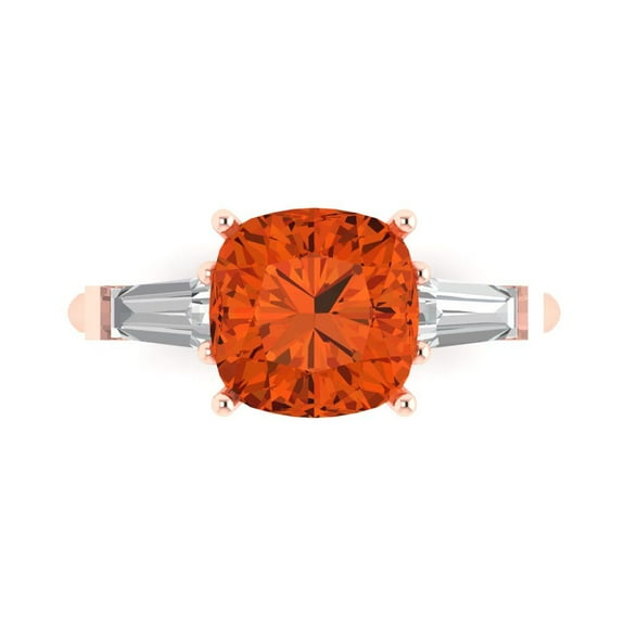 Three-Stone Engagement Ring for Women - 3ct Simulated Red Diamond in 18K Rose Gold Promise Ring