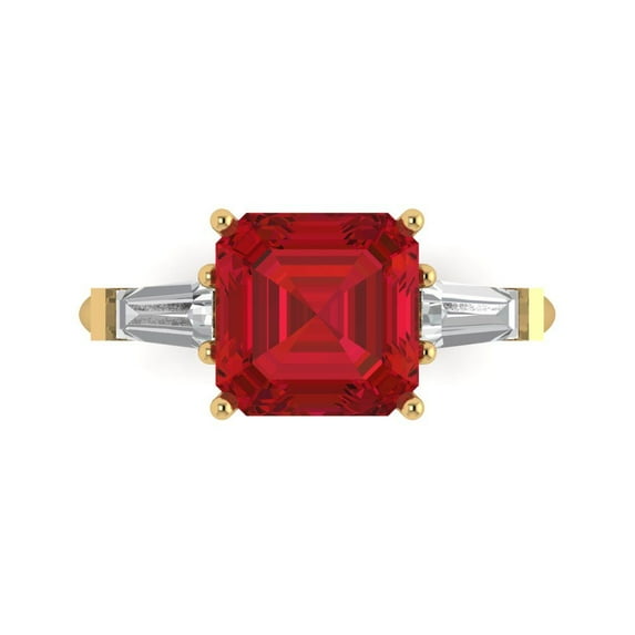 Three-Stone Engagement Ring for Women - 3ct Simulated Ruby in 18K Yellow Gold Promise Ring