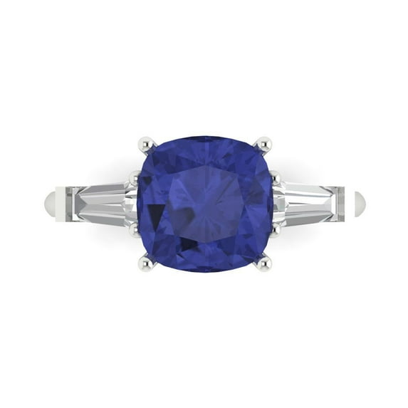 Three-Stone Engagement Ring for Women - 3ct Simulated Tanzanite in 14K White Gold Promise Ring