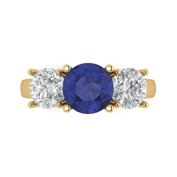 Three-Stone Engagement Ring for Women - 3ct Simulated Tanzanite in 14K Yellow Gold Promise Ring