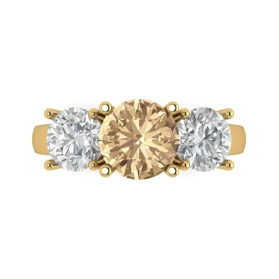 Three-Stone Engagement Ring for Women - 3ct Yellow Moissanite in 14K Yellow Gold Promise Ring