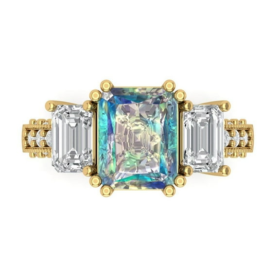 Three-Stone Engagement Ring for Women - 4.27ct Blue Moissanite in 14K Yellow Gold Promise Ring