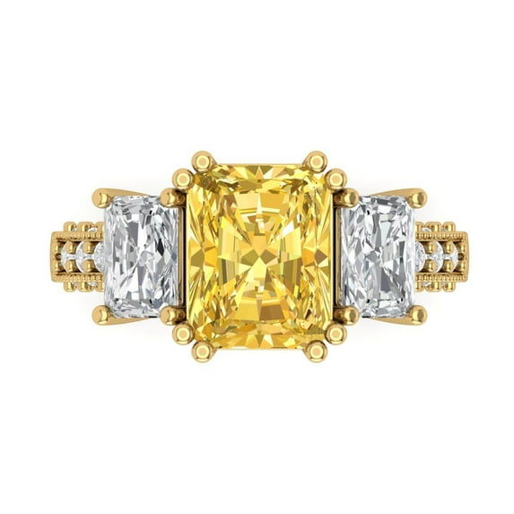Three-Stone Engagement Ring for Women - 4.27ct Natural Citrine in 14K Yellow Gold Promise Ring