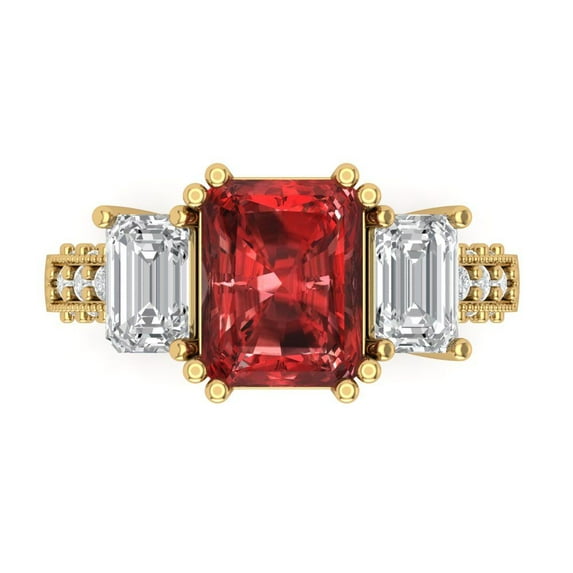Three-Stone Engagement Ring for Women - 4.27ct Natural Garnet in 14K Yellow Gold Promise Ring