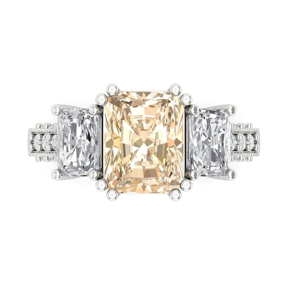 Three-Stone Engagement Ring for Women - 4.27ct Natural Morganite in 14K White Gold Promise Ring