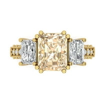 Three-Stone Engagement Ring for Women - 4.27ct Natural Morganite in 18K Yellow Gold Promise Ring