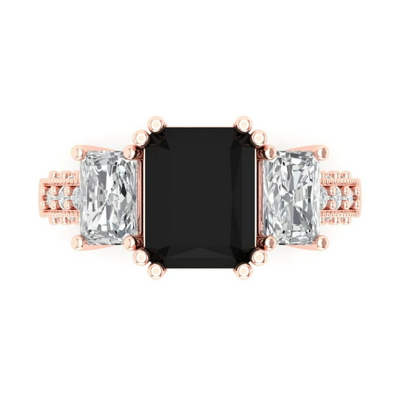Three-Stone Engagement Ring for Women - 4.27ct Natural Onyx in 14K Rose Gold Promise Ring