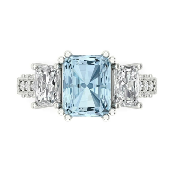 Three-Stone Engagement Ring for Women - 4.27ct Simulated Blue Diamond in 14K White Gold Promise Ring