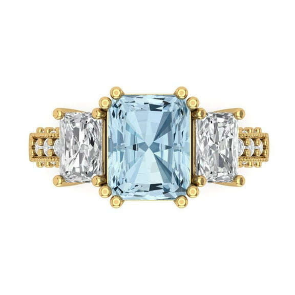 Three-Stone Engagement Ring for Women - 4.27ct Simulated Blue Diamond in 14K Yellow Gold Promise Ring