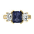 thumbnail image 1 of Three-Stone Engagement Ring for Women - 4.27ct Simulated Blue Sapphire in 18K Yellow Gold Promise Ring, 1 of 6