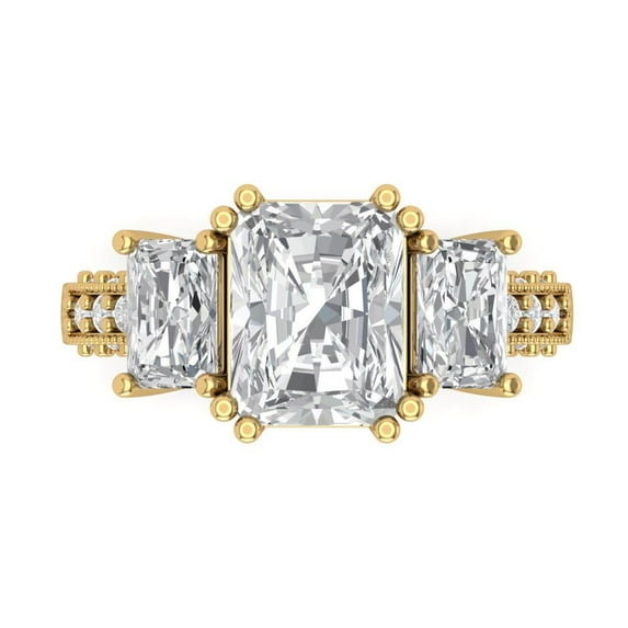 Three-Stone Engagement Ring for Women - 4.27ct Simulated Diamond in 14K Yellow Gold Promise Ring