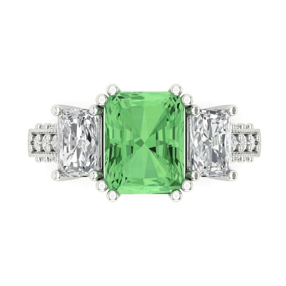 Three-Stone Engagement Ring for Women - 4.27ct Simulated Green Diamond in 14K White Gold Promise Ring