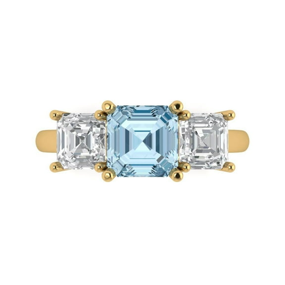 Three-Stone Engagement Ring for Women - 4ct Natural Aquamarine in 14K Yellow Gold Promise Ring