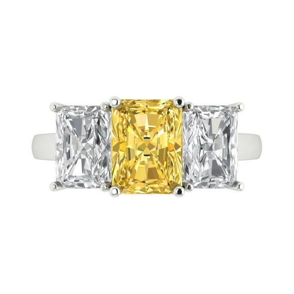 Three-Stone Engagement Ring for Women - 4ct Natural Citrine in 14K White Gold Promise Ring