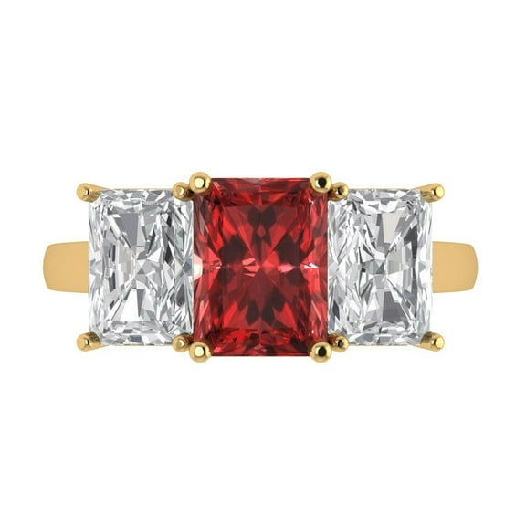 Three-Stone Engagement Ring for Women - 4ct Natural Garnet in 18K Yellow Gold Promise Ring