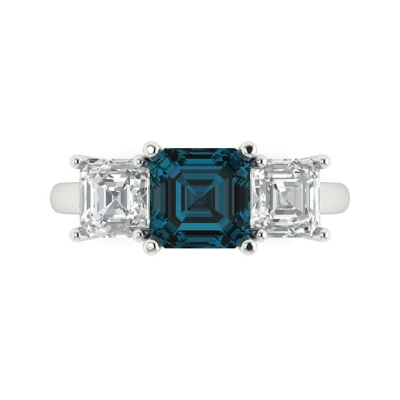 Three-Stone Engagement Ring for Women - 4ct Natural London Blue Topaz in 14K White Gold Promise Ring
