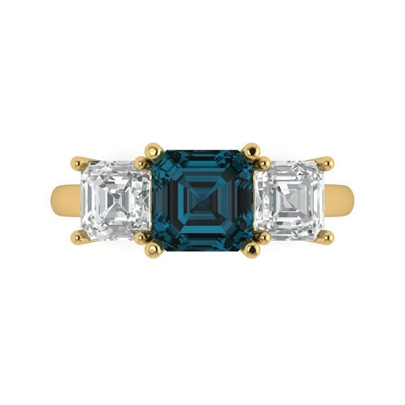Three-Stone Engagement Ring for Women - 4ct Natural London Blue Topaz in 14K Yellow Gold Promise Ring