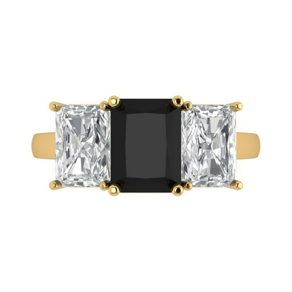 Three-Stone Engagement Ring for Women - 4ct Natural Onyx in 14K Yellow Gold Promise Ring