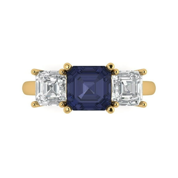 Three-Stone Engagement Ring for Women - 4ct Simulated Blue Sapphire in 14K Yellow Gold Promise Ring