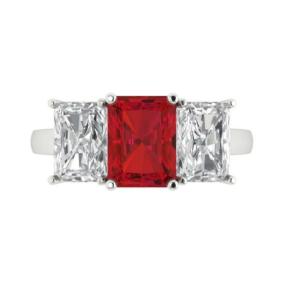 Three-Stone Engagement Ring for Women - 4ct Simulated Ruby in 18K White Gold Promise Ring