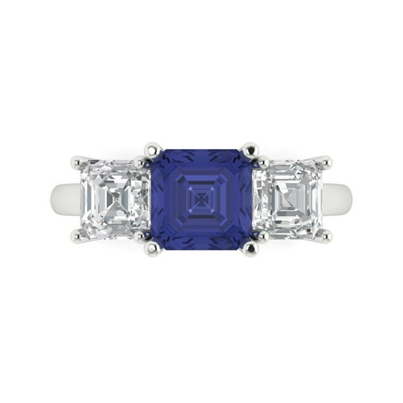 Three-Stone Engagement Ring for Women - 4ct Simulated Tanzanite in 14K White Gold Promise Ring