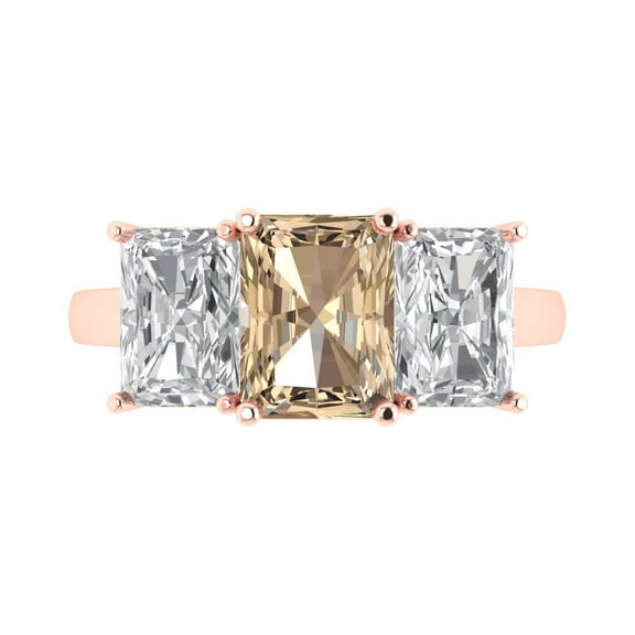 Three-Stone Engagement Ring for Women - 4ct Yellow Moissanite in 18K Rose Gold Promise Ring