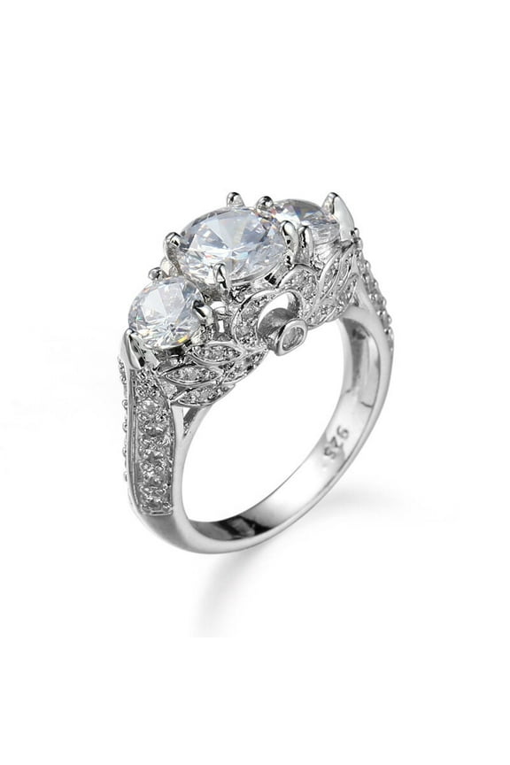 Three Stone Flower Leaf Engagement Ring For Women 1.9 Ct Diamond 14K White Gold Over