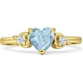thumbnail image 1 of Three Stone Heart Promise Ring Aquamarine Cubic Zirconia Yellow Tone 925 Sterling Silver, Size 9, 1 of 7