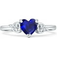 thumbnail image 1 of Three Stone Heart Promise Ring Blue Sapphire Cubic Zirconia White Tone 925 Sterling Silver, Size 7, 1 of 7